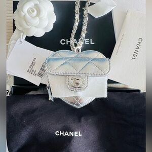 CHANEL Collectible Metallic Silver Heart Mini Bag Charm